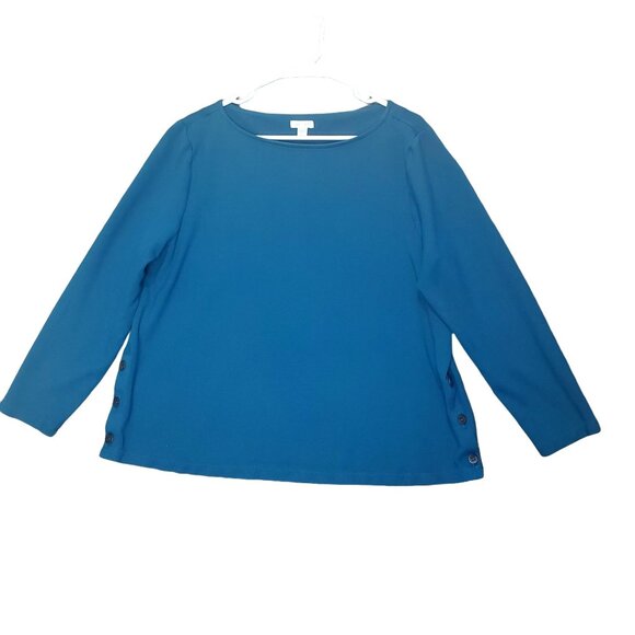 J. JILL PONTE Women Blouse SZ XL Teal Button Sides 3/4 Sleeves Soft Stretch - Picture 1 of 9